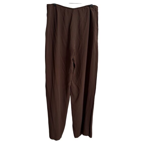 Eileen Fisher 100%  Silk Straight Wide Leg Pants L Brown - Picture 3 of 6